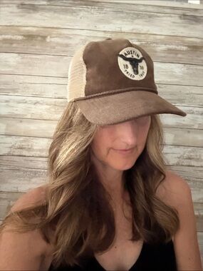 Austin Texas brown and tan corduroy ball, cap hat